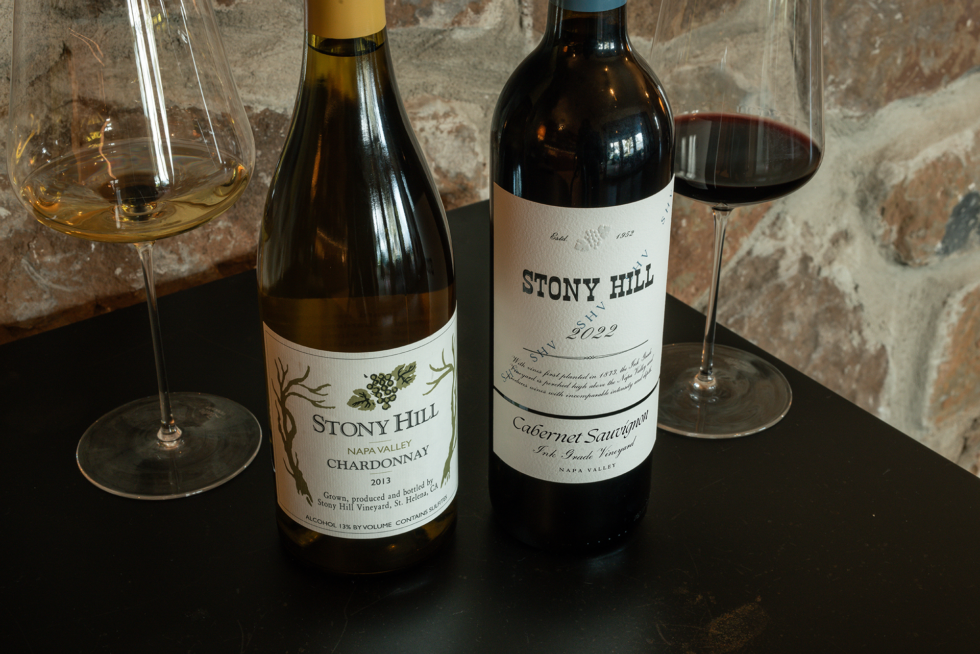 Stony Hill 2013 Estate Chardonnay and 2022 SHV Ink Grade Vineyard Cabernet Sauvignon