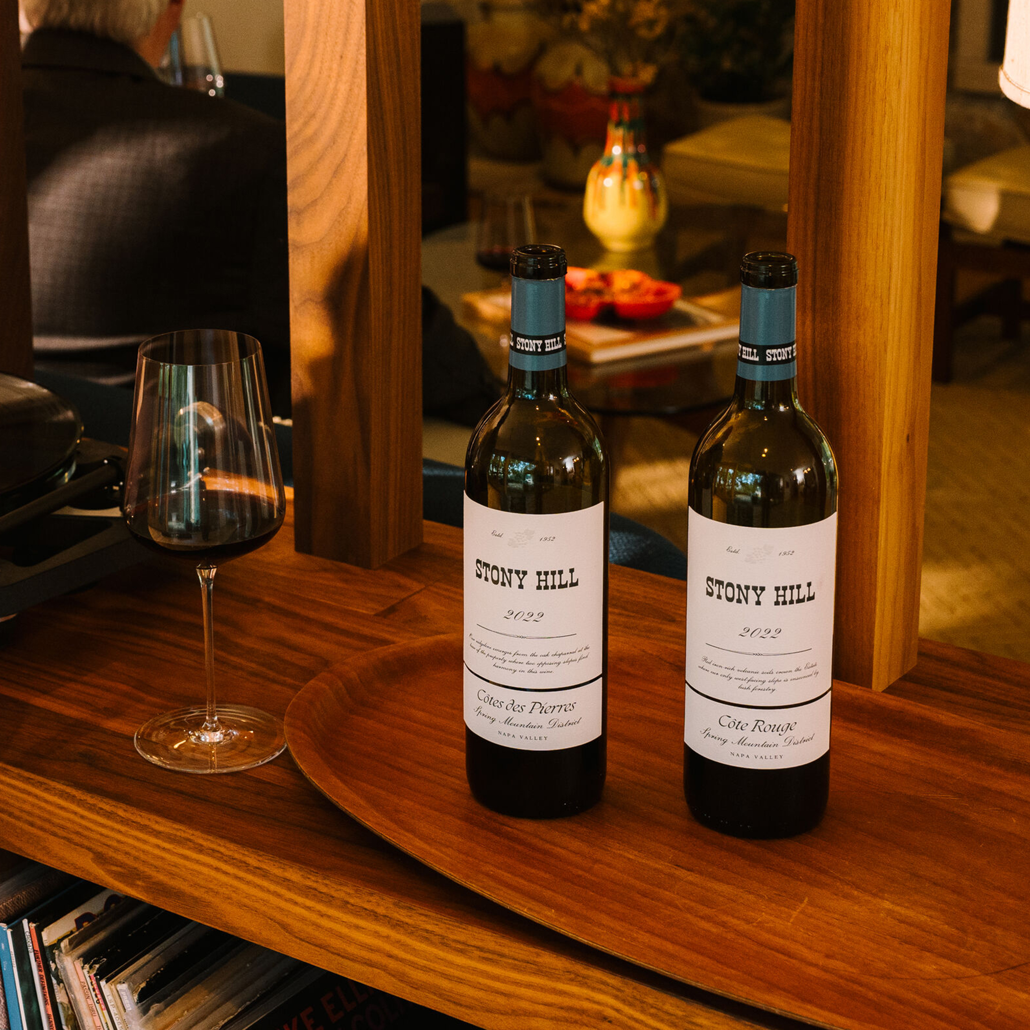 A bottle of Stony Hill Cote Series on a table inside The Residence at Stony Hill