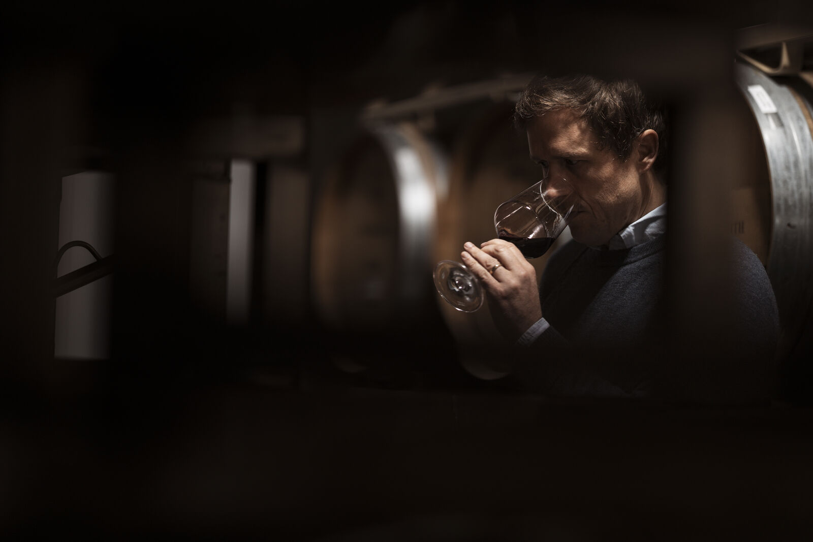 Stony Hill Winemaker Reid Griggs inside the cellar at Stony Hill